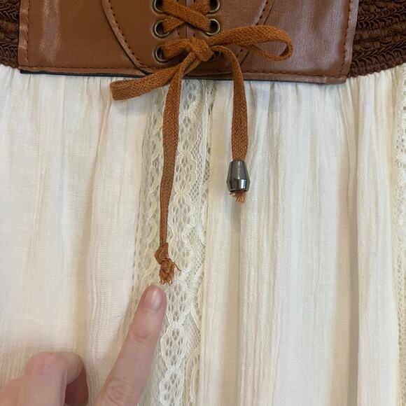 Wrangler Women's Ivory Boho Maxi Skirt Medium Woven Belt Floral Lace Cowgirl - Picture 9 of 9